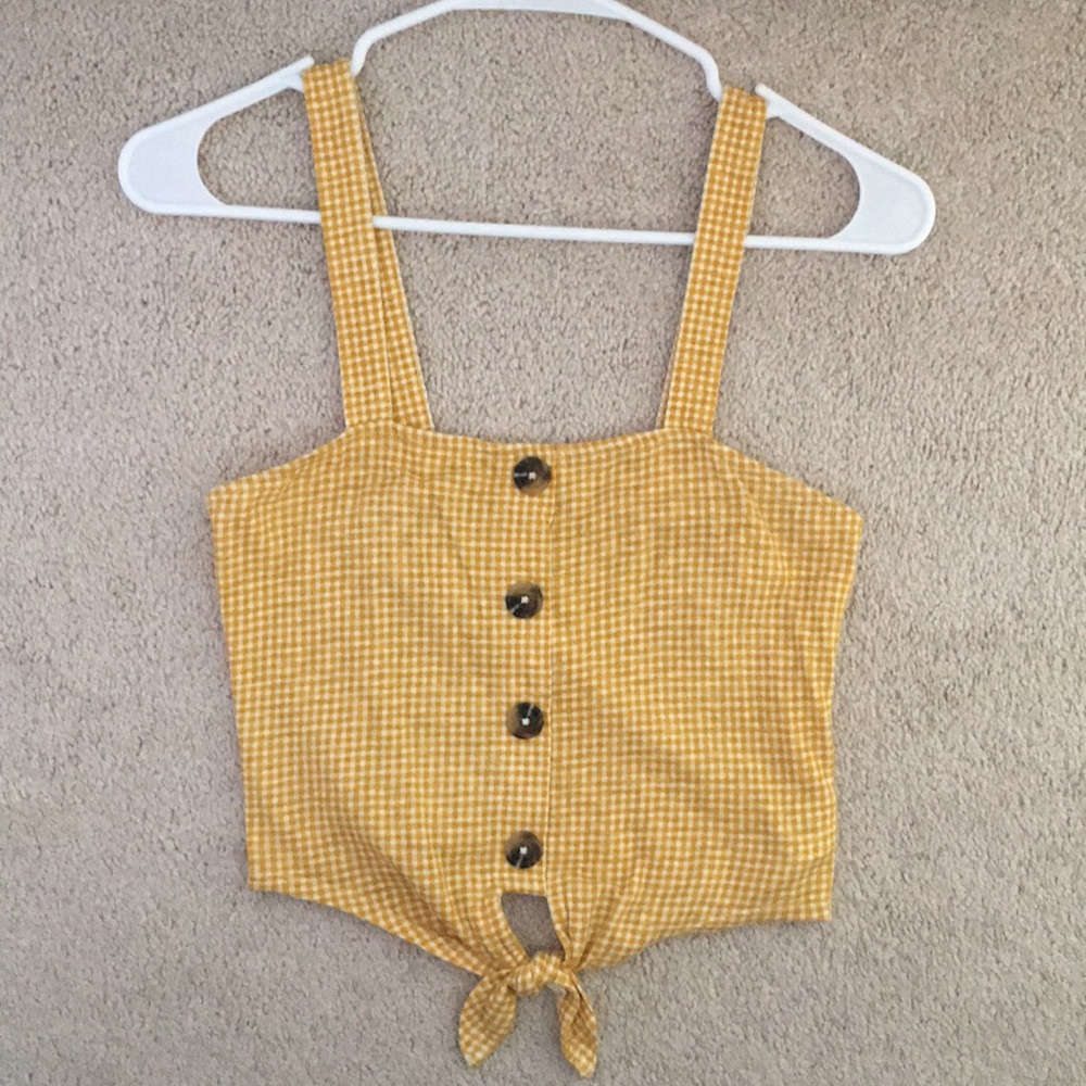 AE gigham mustard yellow crop tank top, XS
